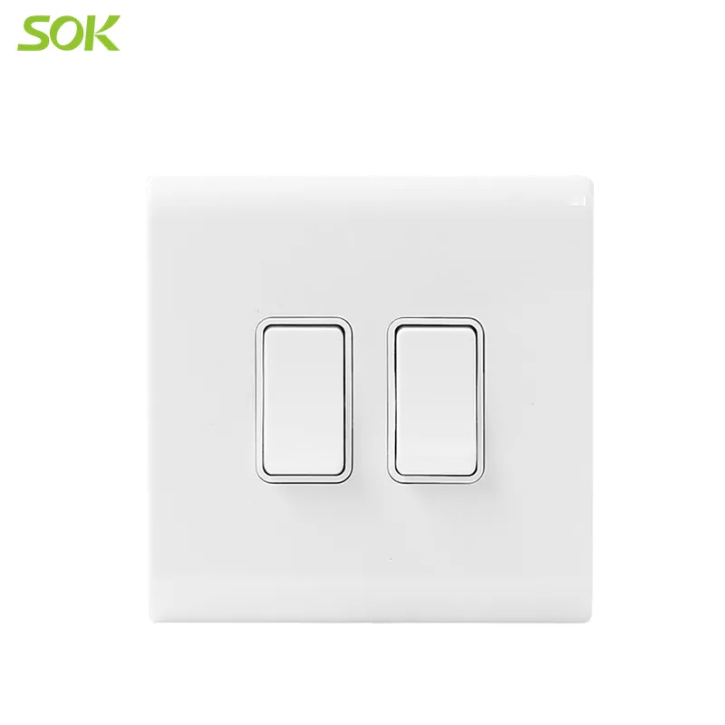 16AX 250V 2 Gang 1 Way Light Switch - White