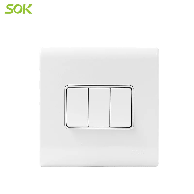 16AX 250V 3 Gang 1 Way Light Switch - White