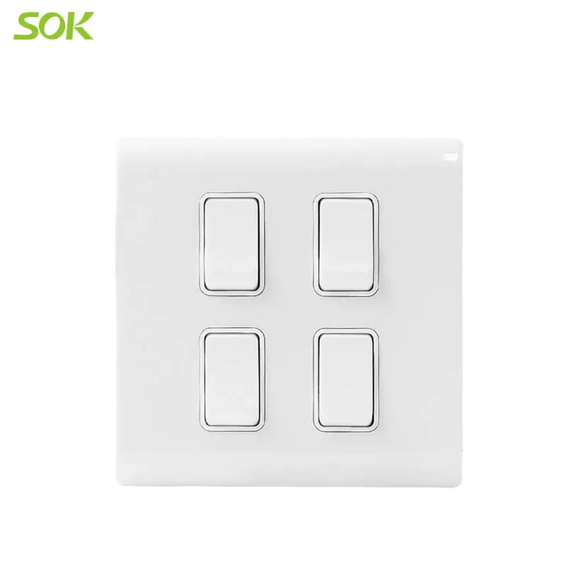 16AX 250V 4 Gang 1 Way Light Switch - White 86 Size