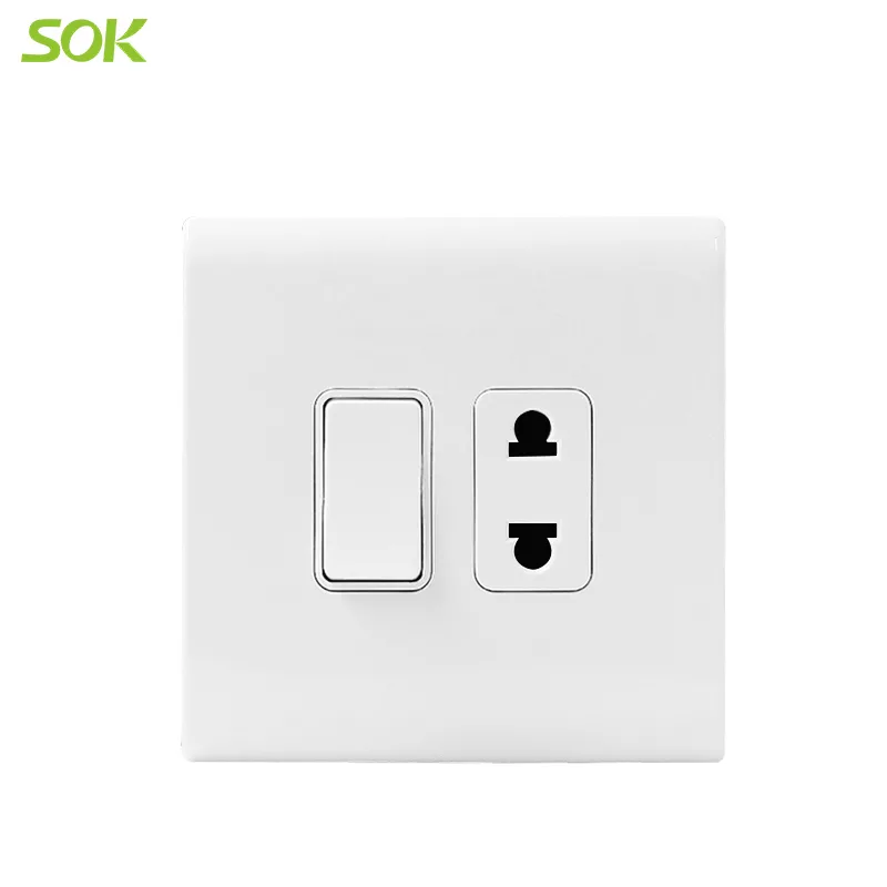 16AX 250V 1 Gang Switch + 10A 2 Pin Socket - White