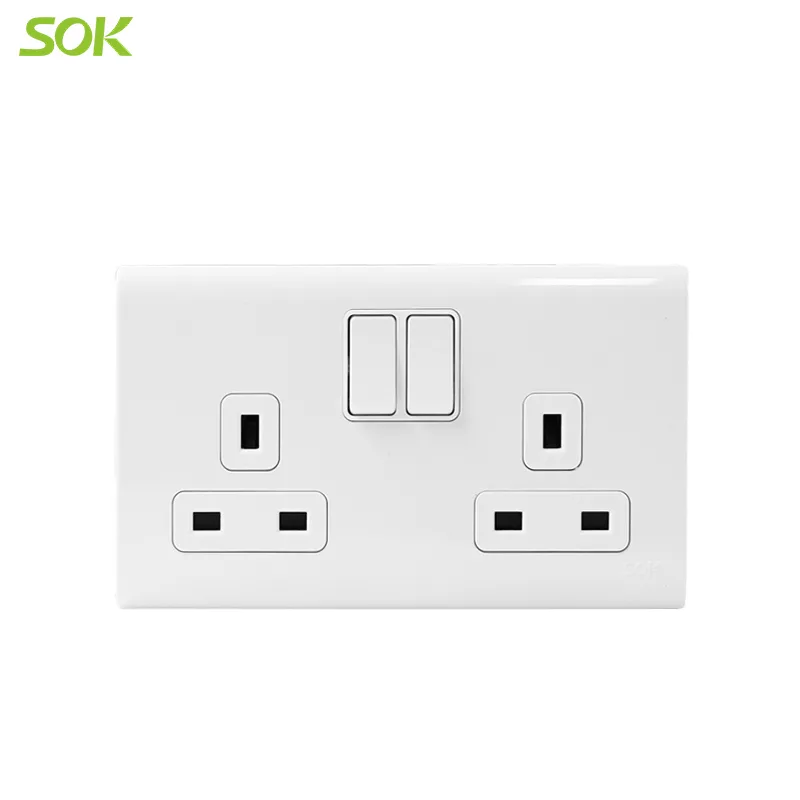 13A 250V Single Pole Switched BS Socket Outlets- 2 Gang White