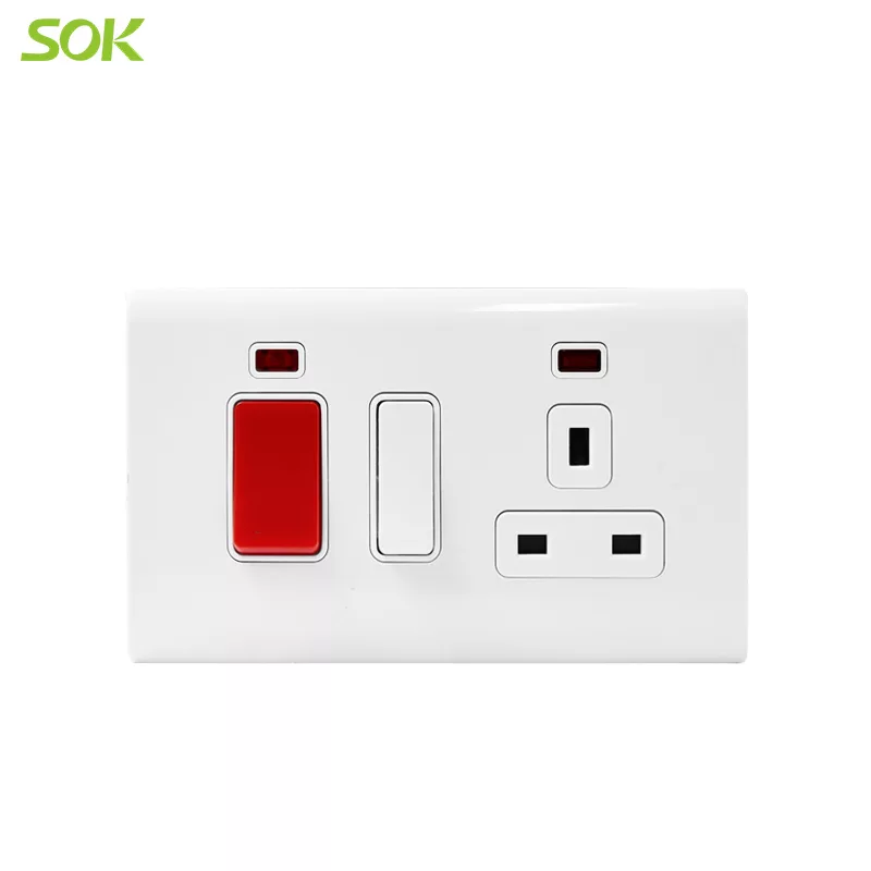 45A Cooker Unit Outlet with Neon - White