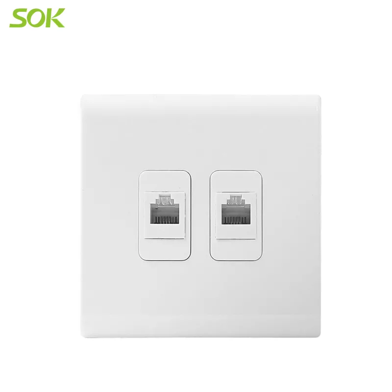 2 Gang RJ11 TEL Socket Outlets - White