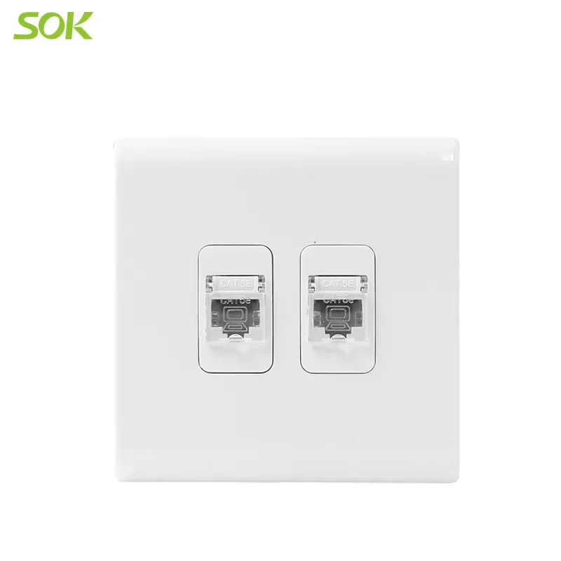 2 Gang RJ45 LAN Socket Outlets - White