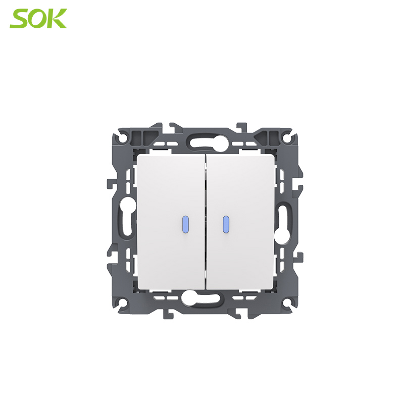 Two Gang Two Way Push Button with Indicator-Screwless Terminal