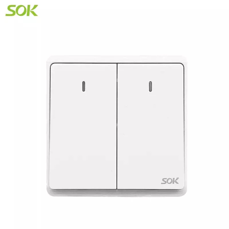 16AX 250V 2 Gang 2 Way Light Switch - White