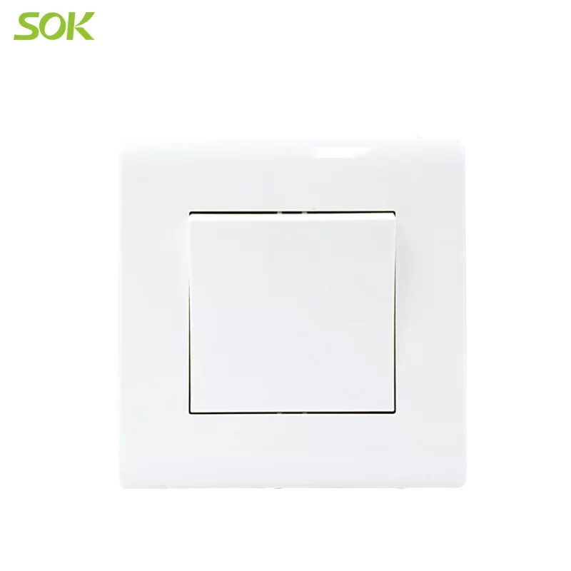 16AX 250V 1 Gang 2 Way Light Switch - White Wide Rocker