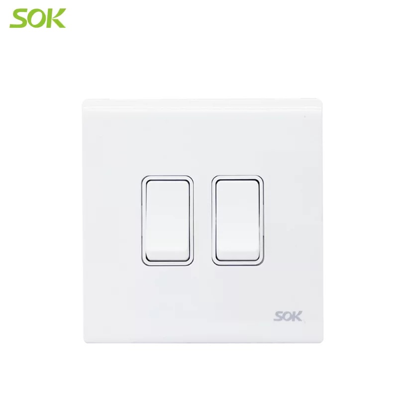 16AX 250V 2 Gang 1 Way Light Switch - White