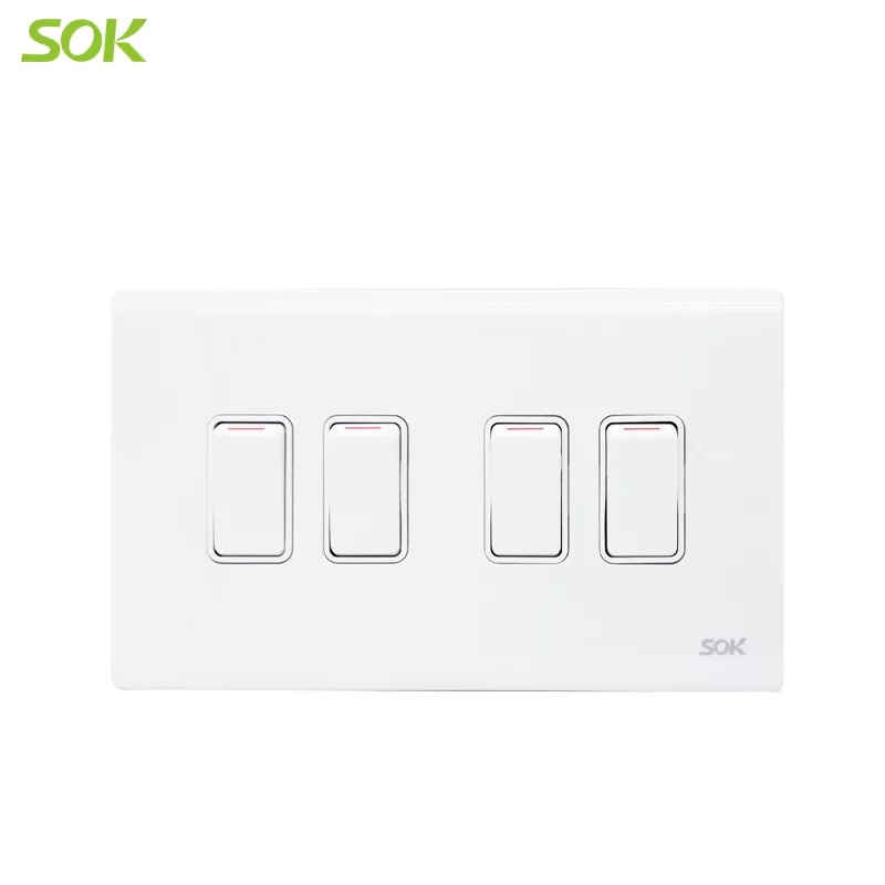 16AX 250V 4 Gang 1 Way Light Switch  - White 147 Size