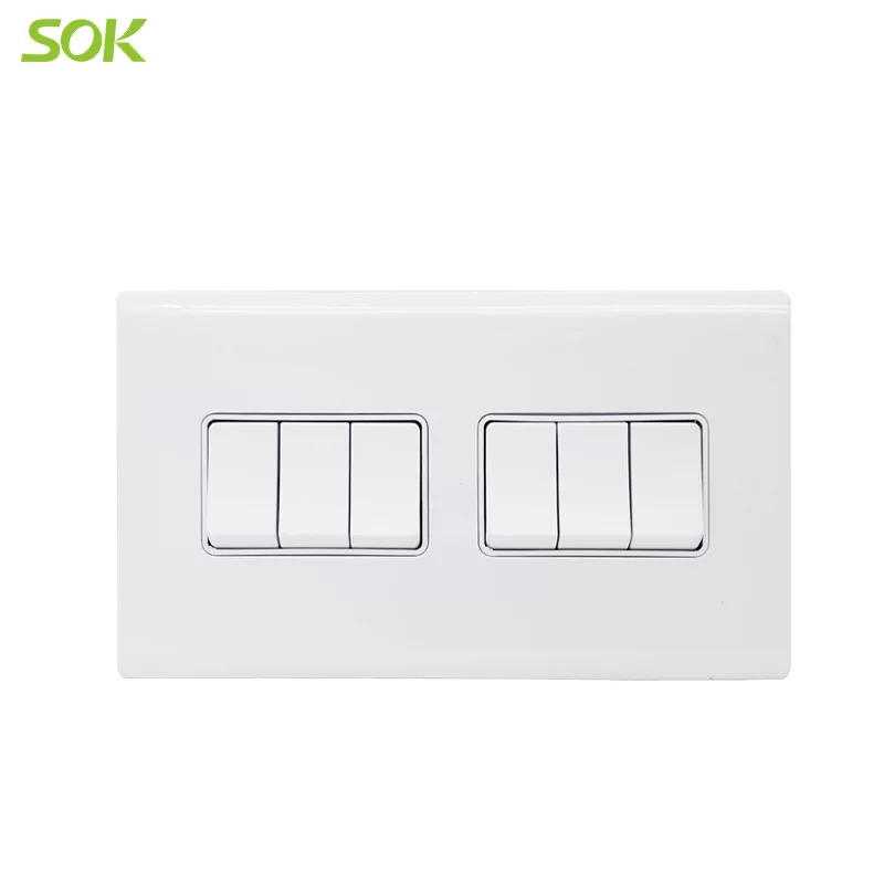 16AX 250V 6 Gang 1 Way Light Switch - White 147 Size