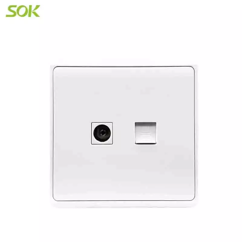 1 Gang TV Socket + 1 Gang RJ45 LAN Outlet - White