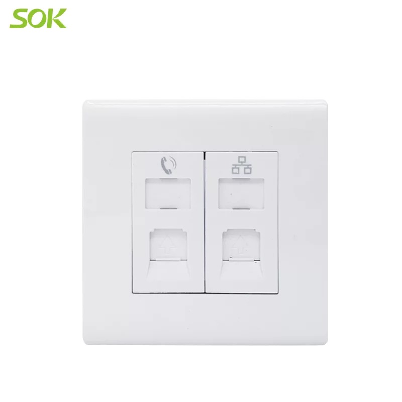 1 Gang RJ11 TEL Socket + 1 Gang RJ45 LAN Socket Outlets - White