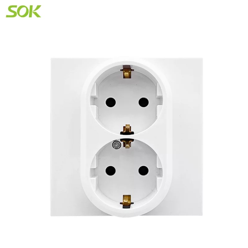2 Gang Schuko Wall Socket with Shutter with Hanger