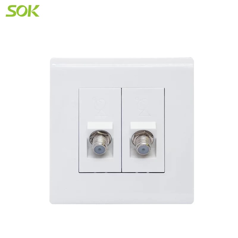 2 Gang TV Satellite Socket Outlets 45 degrees - White