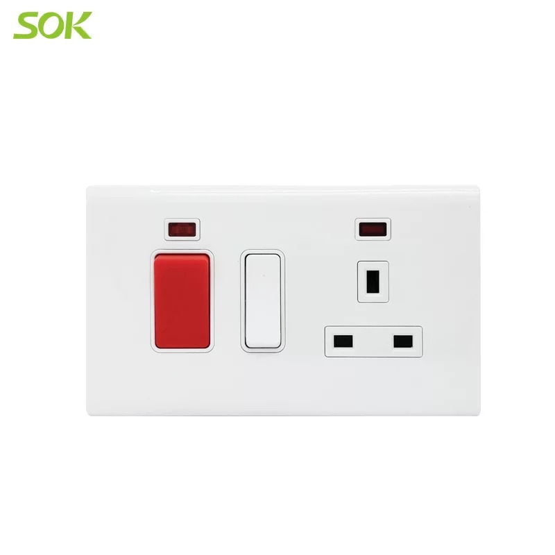 45A 250V Double Pole Switched Cooker Unit Outlet - White