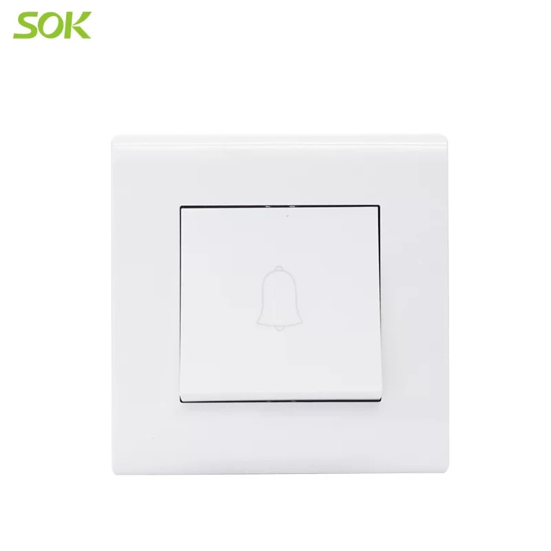 6A 250V 1 Gang Door Bell Switch - White Wide Rocker