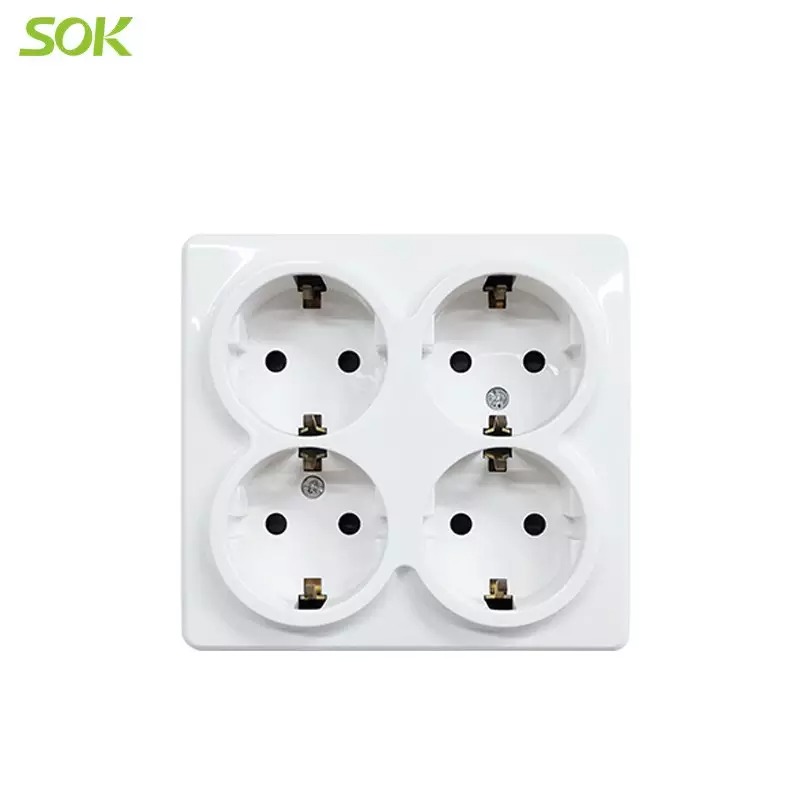 Quadriple Schuko Outlet with Shutter (Surface Mounted)