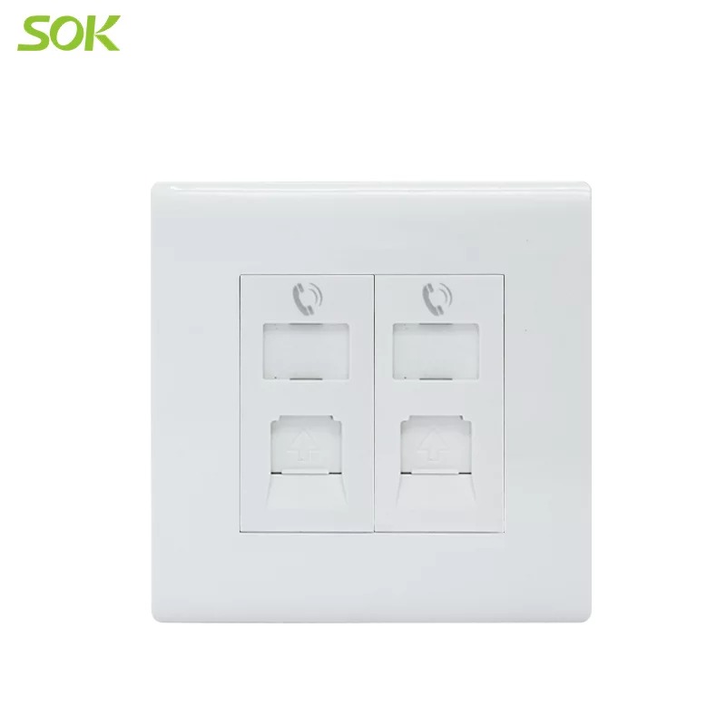 RJ11 TEL Socket Outlets - White 2 Gang