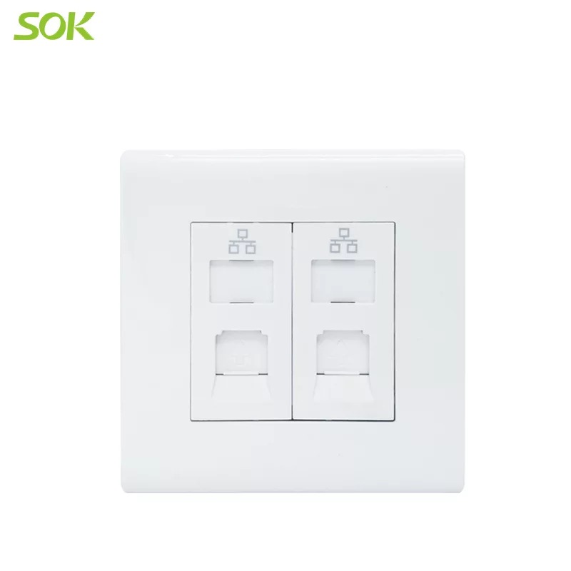 RJ45 LAN Socket Outlets - White 2 Gang