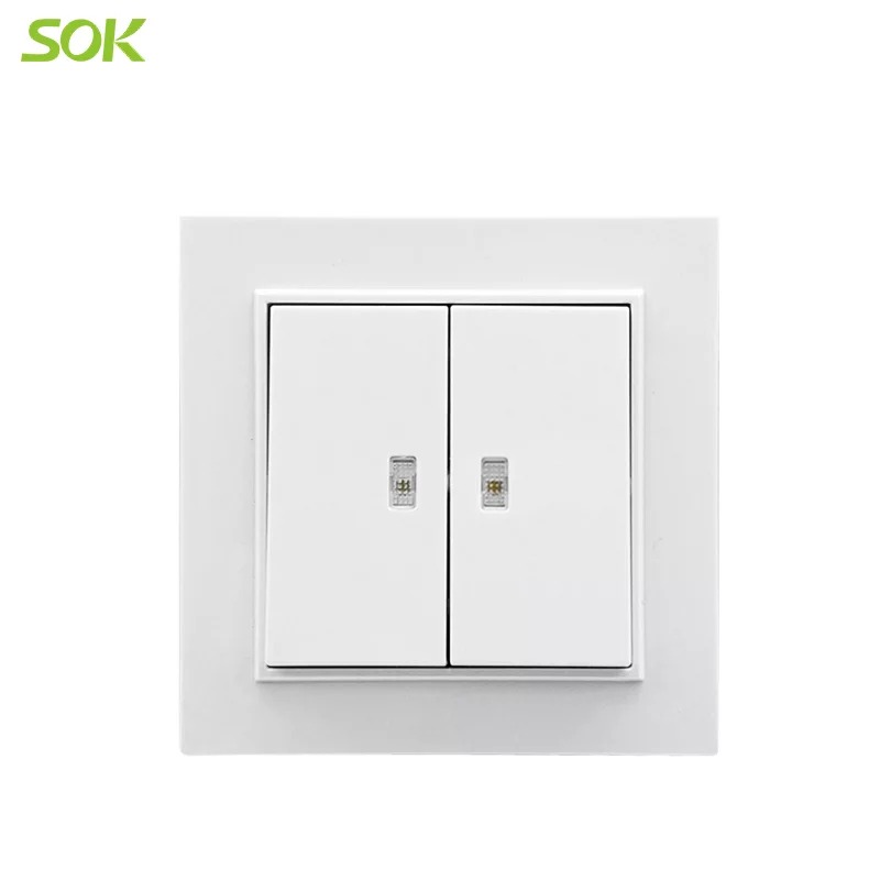 2 Gang Single Way Light Switch with LED Indicator with Hanger