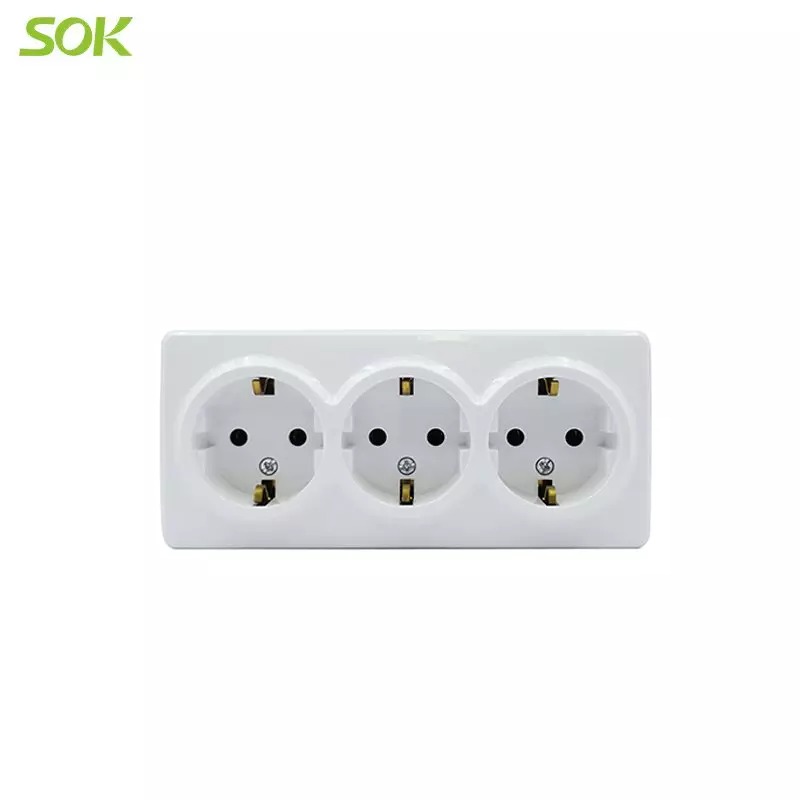 Triple Schuko Outlet with Shutter(Surface Mounted)