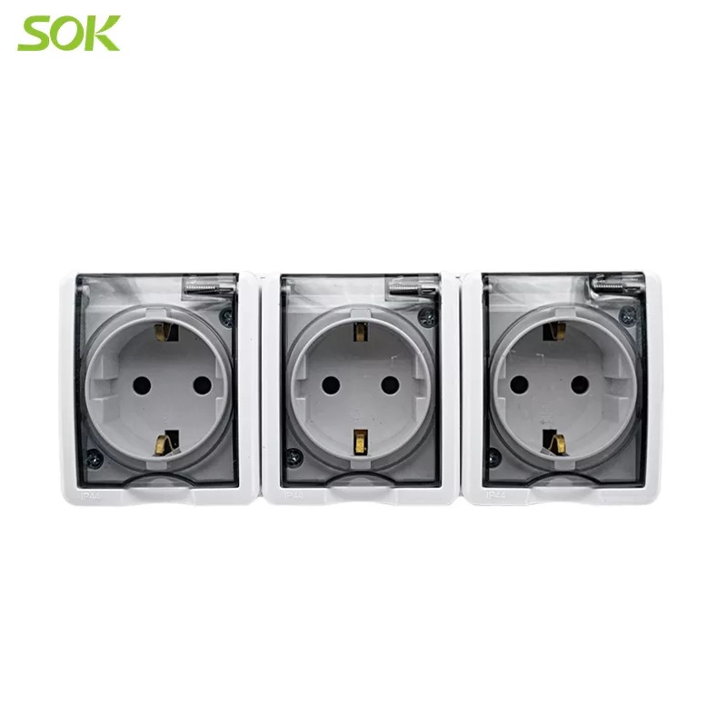 Triple Schuko Power outlet with shutter (Surface Mounted) IP44