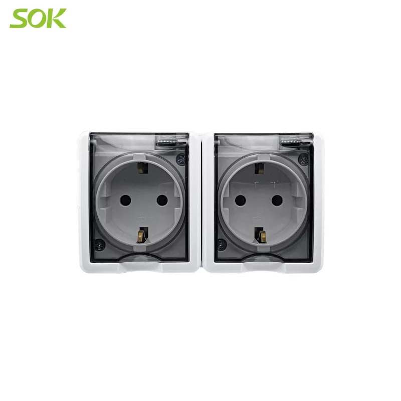 Twin Schuko Power outlet with shutter (Surface Mounted) IP44