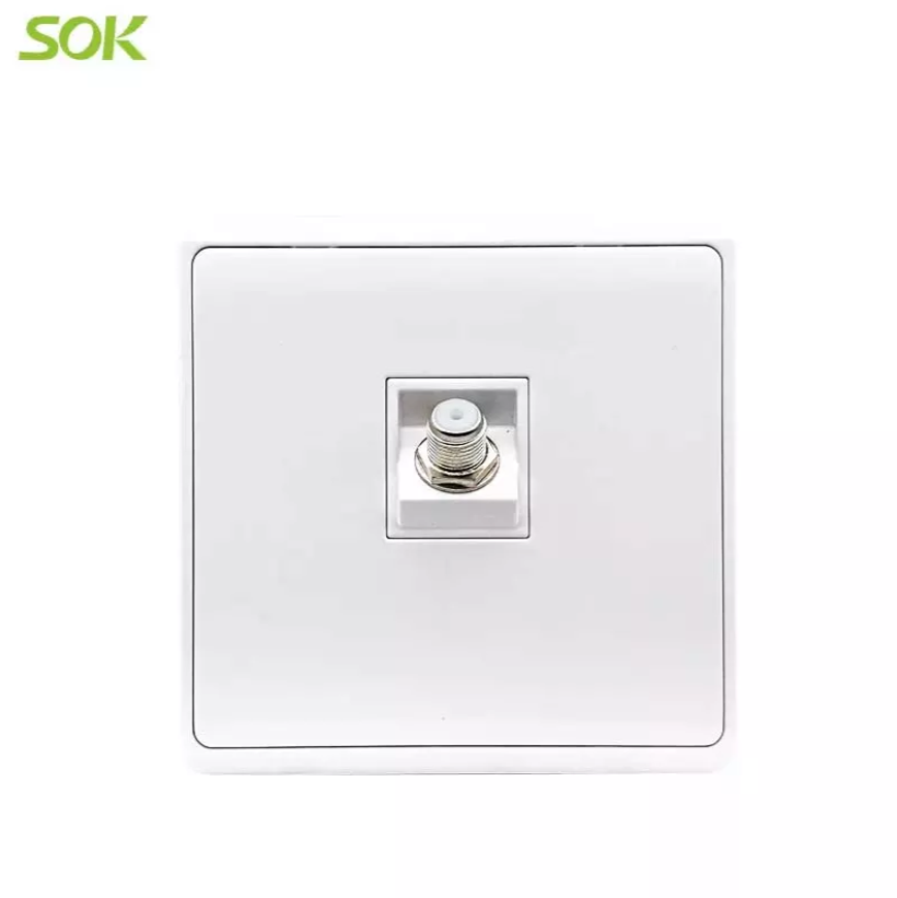 1 Gang TV Satellite Socket Outlet - White 45 degrees